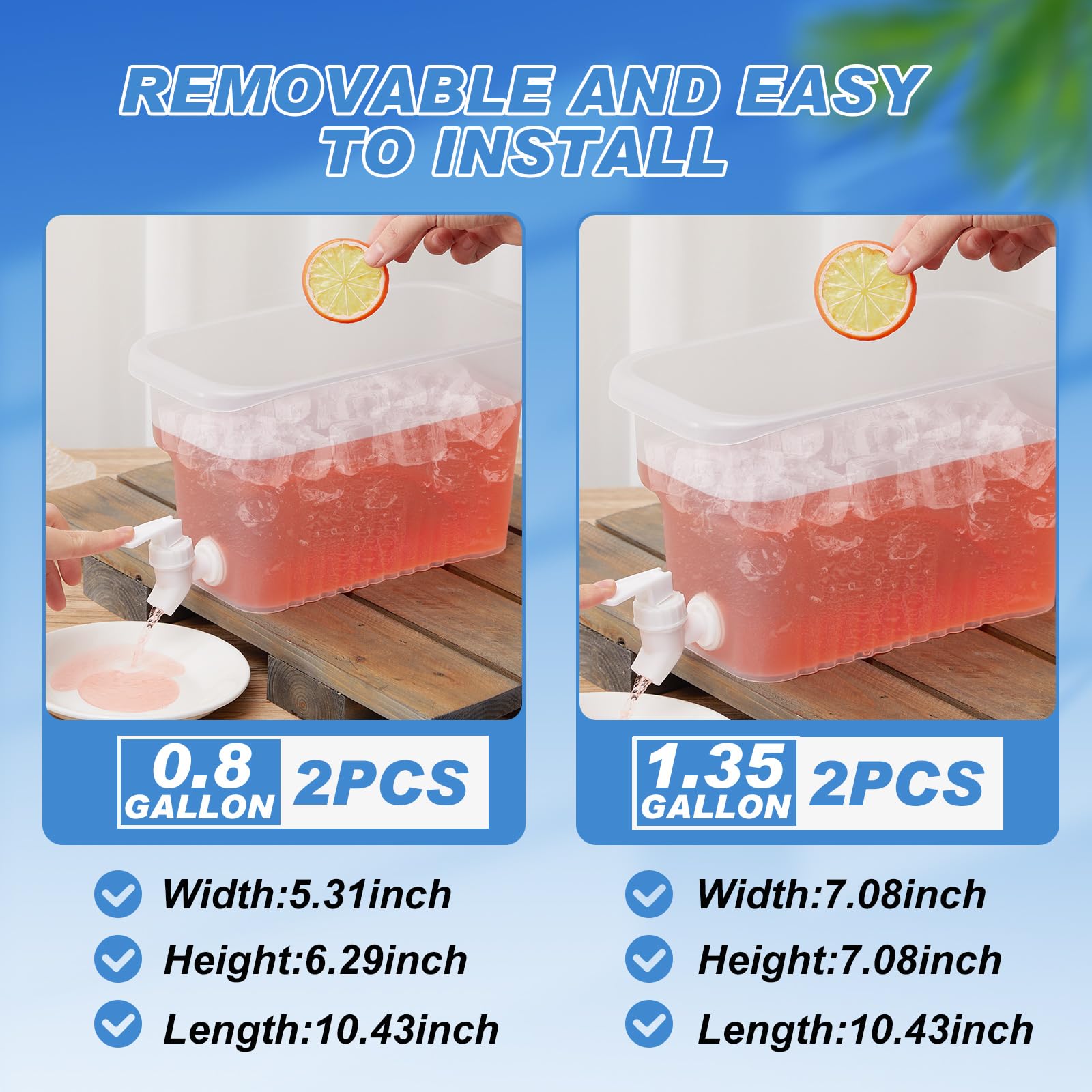 Dispensador de bebidas para nevera, dispensador de agua de plástico con espiga para bebidas heladas (4, 1 galón, 1.3 galones)