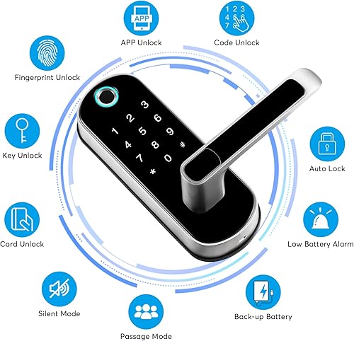 Miniatura 2 de Cerradura inteligente, TFX1 con huella digital y pantalla táctil habilitada para Bluetooth, bloqueo de puerta electrónico, desbloqueo de la