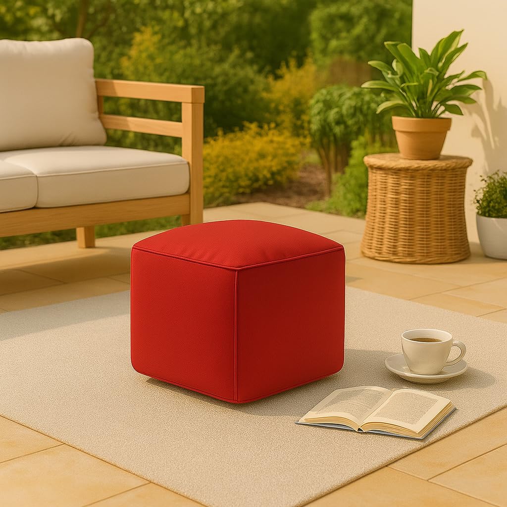 Bella Nights Bean Bag Footstool Pouffe Cube β Waterproof 40x40cm Square Ottoman Stool & Foot Rest β Indoor Outdoor Garden Extra Seating β Made in UK (Red)