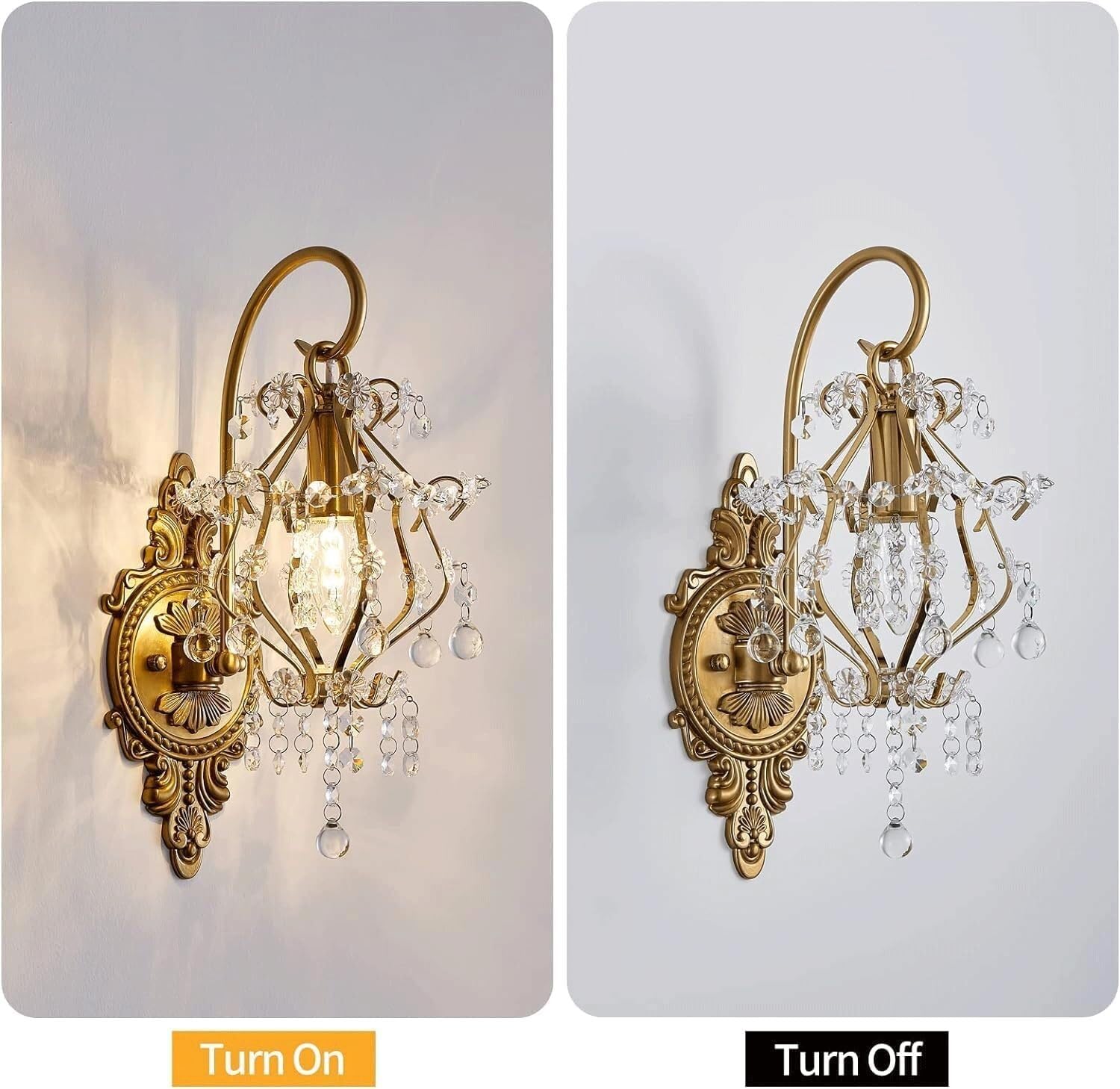 Applique da Parete per Interni, Camera da Letto, corridoio, Cristallo Dorato, Lampada Decorativa per