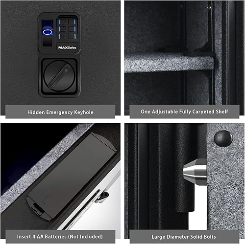 Miniatura 3 de Caja fuerte ignífuga, 2.0 pies cúbicos de acero caja fuerte de seguridad, con cerradura biométrica de vena de dedo, estante extraíble, para dinero,