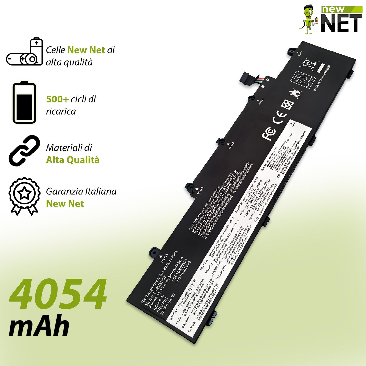 New Net - Batteria L19M3PD5 [11.1-11.52V 4054mAh] compatibile con Lenovo ThinkPad E14 Gen 4 (Type 21E3, 21E4, 21EB, 21EC), E15 Gen 4 (Type 21E6, 21E7, 21ED, 21EE)