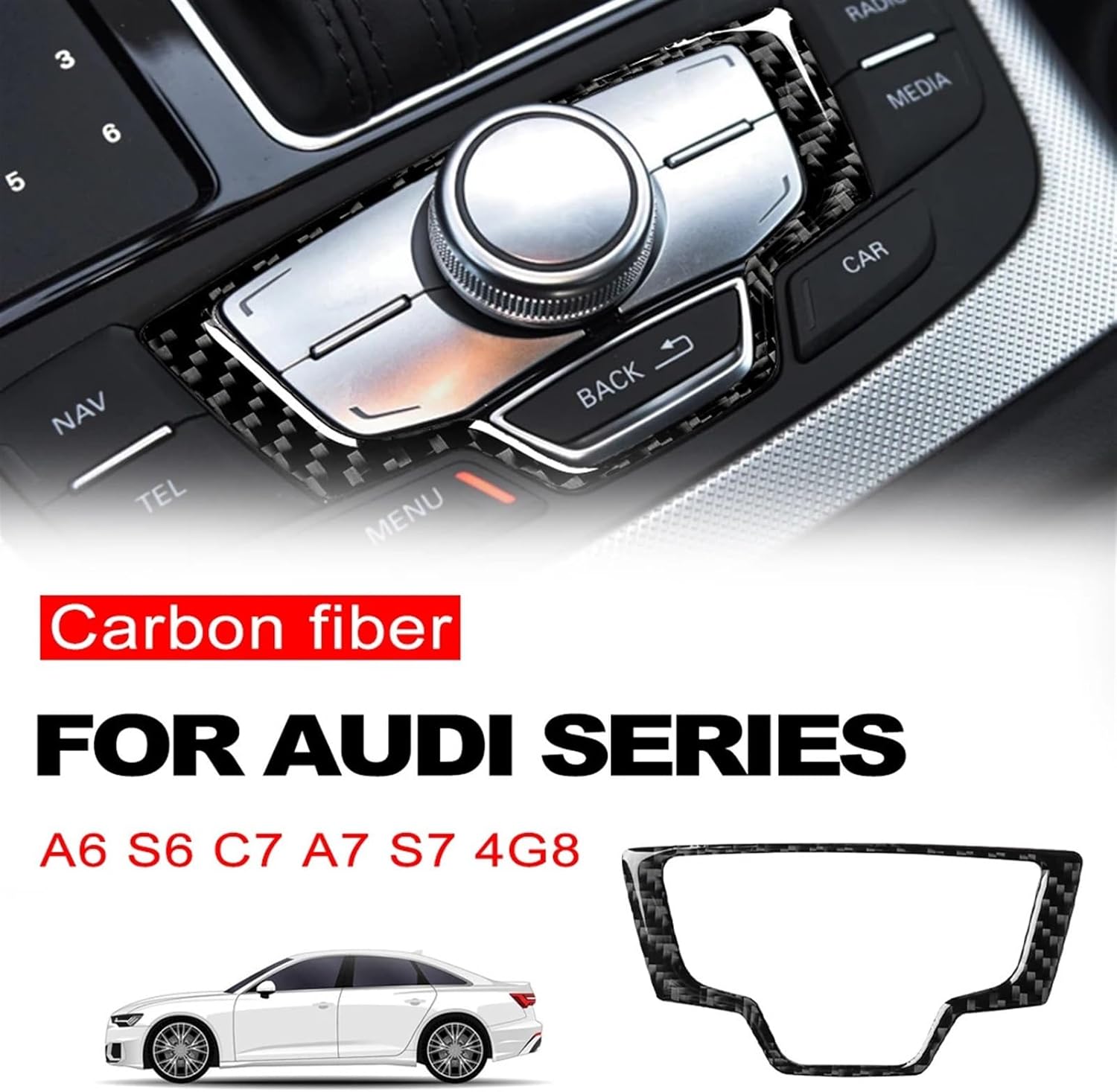 Carbon Fiber Multimedia Button Frame Cover Knob Trim Sticker for Audis A6 S6 C7 A7 S7 4G8 2012-2018