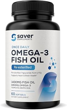 Omega 3 Fish Oil 1400 mg for Women & Men, 60 Softgels | Re-esterified Triglyceride Form rTG, High EPA & DHA