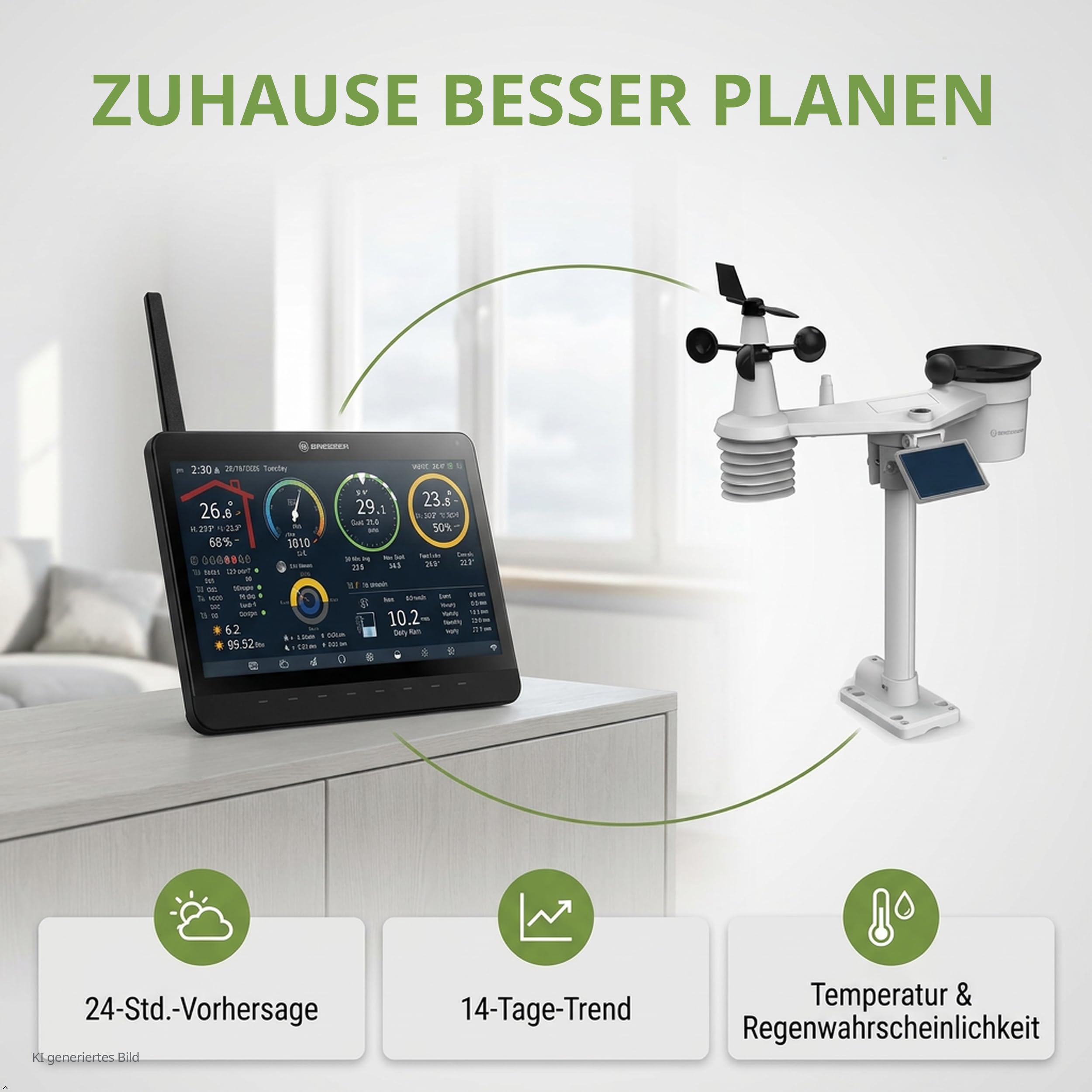 Bresser MeteoChamp Profi WLAN Wetterstation Funk mit 9 in 1 Außensensor | Innentemperatur und Außentemperatur, Luftfeuchtigkeit, Regenmesser, Windmesser, UV, Licht, WBGT, Wettervorhersage, App