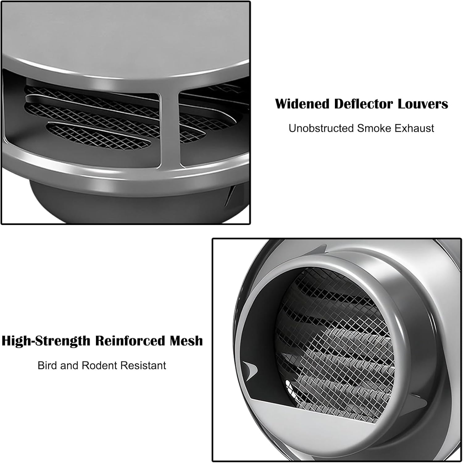 304 Stainless Steel Louvered Grille Cover Round Soffit Vents, Flat Ducting Air Outlet with Built-in Screen Mesh, Wall Mount, for House Ventilation, Modern