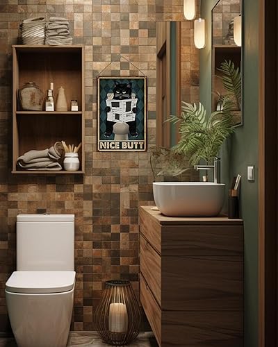 Miniatura 64 de Letrero de metal retro con texto en inglés "Are You Pooping Cat Cat", decoración de baño con texto en inglés "Are You Pooping", decoración del hogar