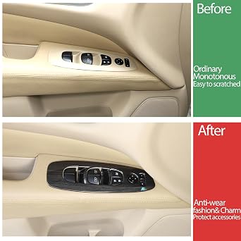 Window Lift Switch Cover Compatible with Nissan Pathfinder 2013-2018, Car Door Window Glass Lift Button Panel Trim Cover Decoration Accessories (Black Wood Grain)
