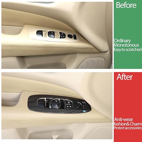 Window Lift Switch Cover Compatible with Nissan Pathfinder 2013-2018, Car Door Window Glass Lift Button Panel Trim Cover Decoration Accessories (Black Wood Grain)
