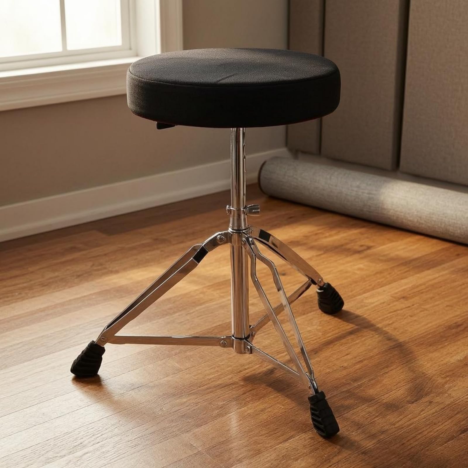 kowaku Asiento de Batería Ajustable Taburete Trípode Silla Plegable Banco Acolchado con Regulable y Base Antideslizante Adecuado para Escenario Escuela de Música