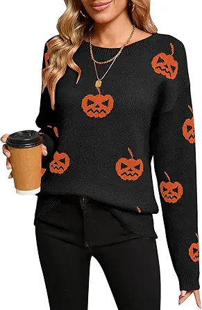 Women's Pullover Sweaters Long Sleeve Crew Neck Cute Multi-Hearts Knitted Casual Sweater