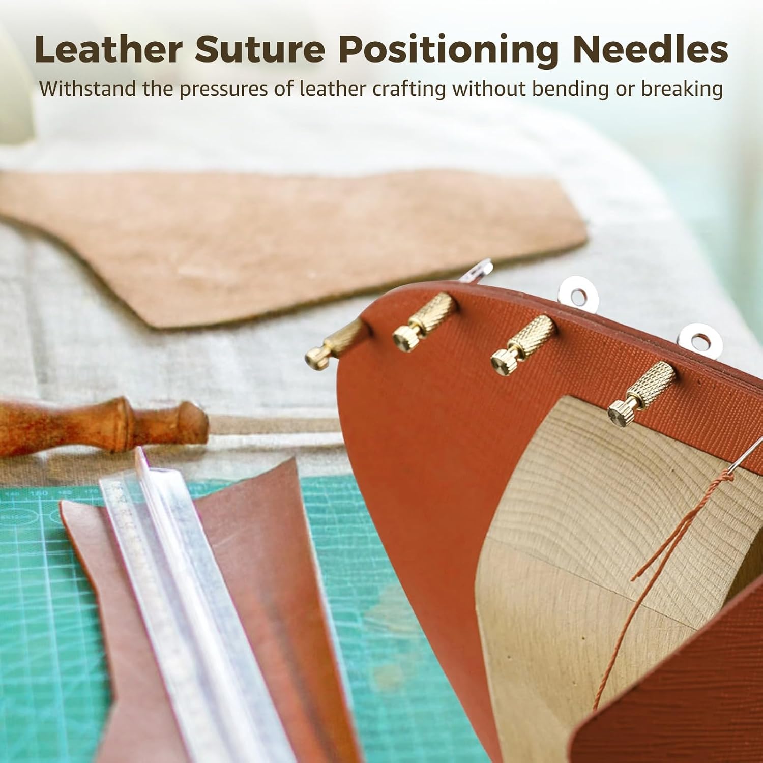 20 PCS Leather Suture Positioning Needles, DIY Leathercraft Located Needles for 1-12 mm Thickness, Knurling Brass Leather Locking Pins, Leather Project Stitching Fixed Needles