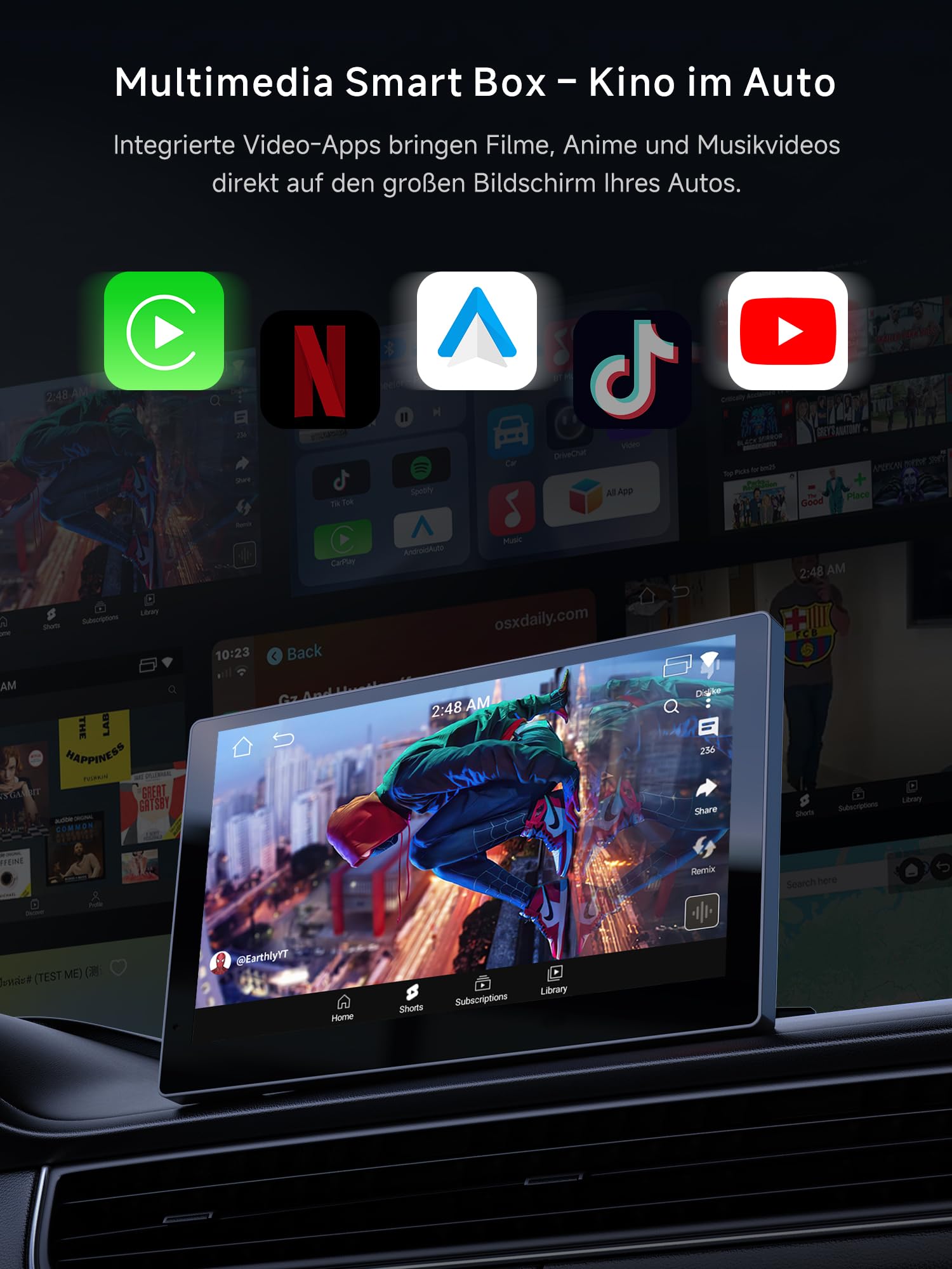 Carplay Wireless Adapter, AI Box für YouTube/Netflix mit Drivechat AI | Doppel-WIFI, Bluetooth-Schloss, Unterstützung für drahtlose Carplay / Android Auto