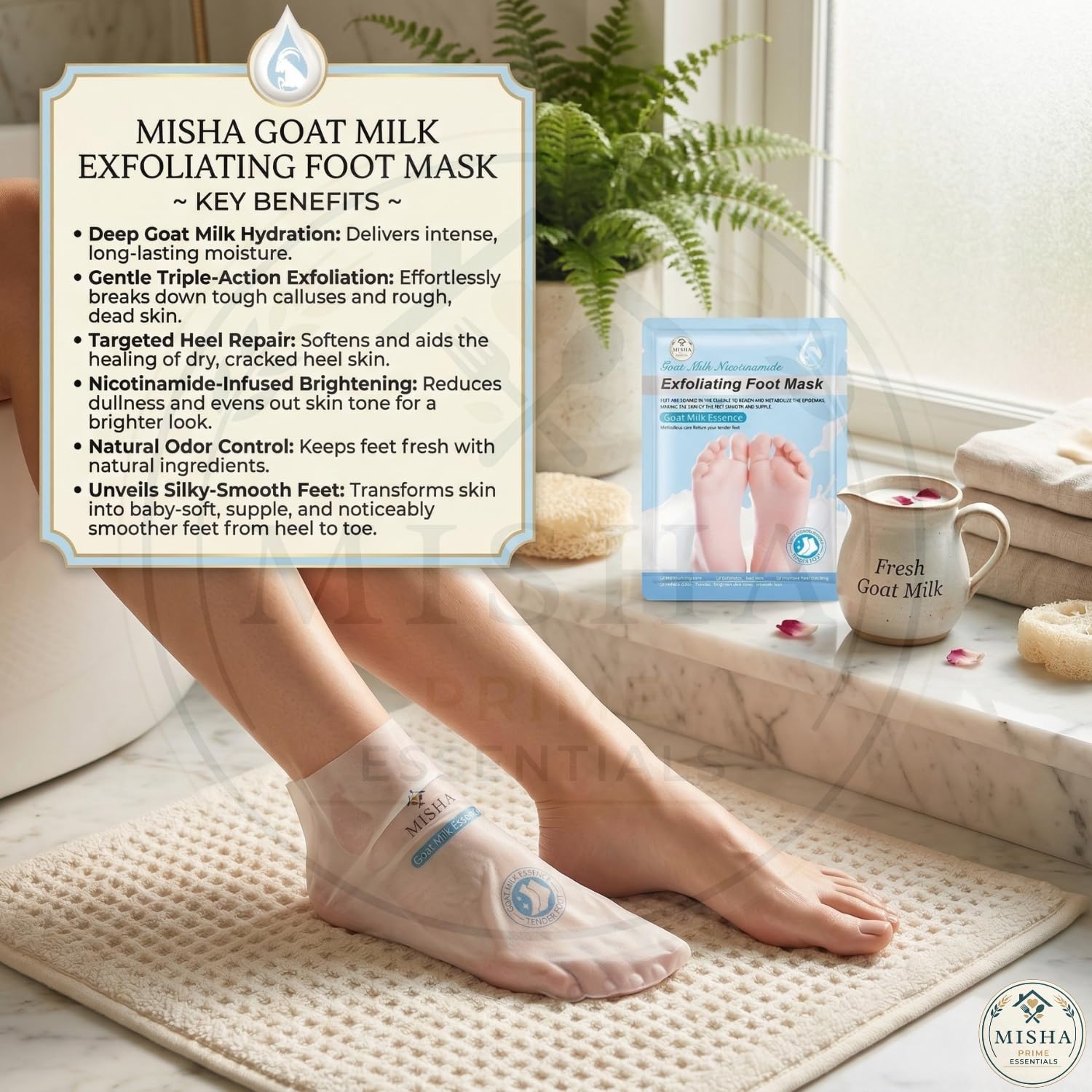 Misha Prime Foot Peel Mask - Professional Dead Skin Remover for Cracked Heels, Exfoliating Foot Mask for Women & Men, Removes Dead Skin & Smooths Dry Feet (Pack of 1) 2