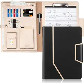 Toplive Pasta de conferência - Pasta executiva de negócios com prancheta tamanho carta/A4, capa para documentos e porta-cartões - preta