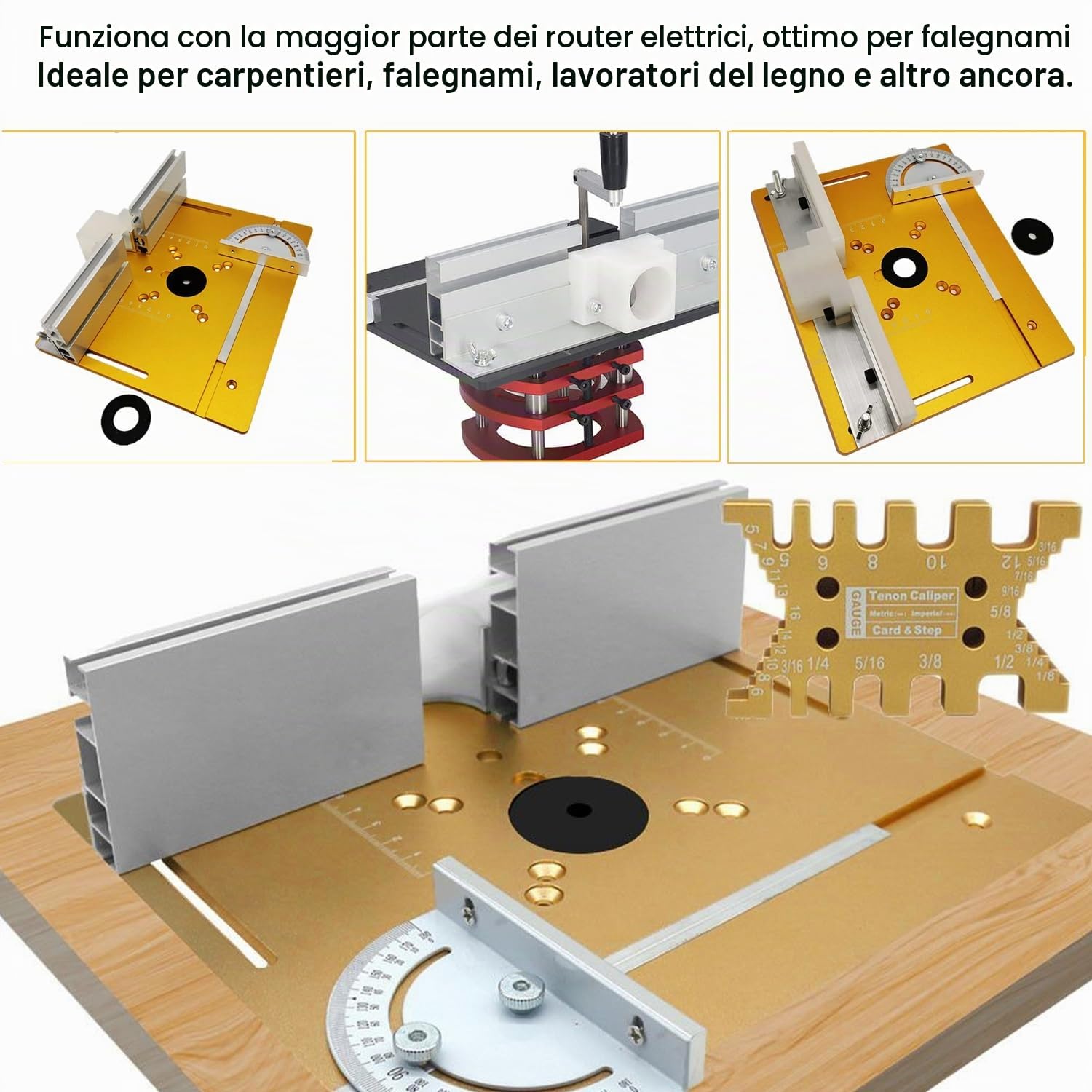 Set di Piastra Fresatrice da Banco in Alluminio, Piastre per Fresatura con Router Lift, Accessori per Fresatrice per La Lavorazione Del Legno(oro)