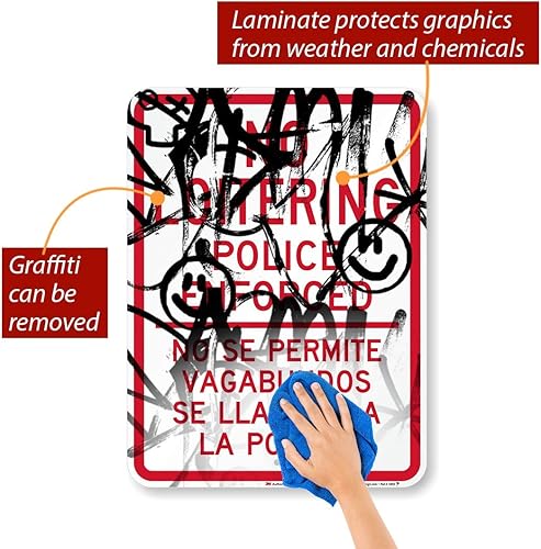 Miniatura 2 de Letrero bilingüe "No Loitering - Police Enforced" de SmartSign | 18 x 24 pulgadas, aluminio reflectante de grado de ingeniero 3M