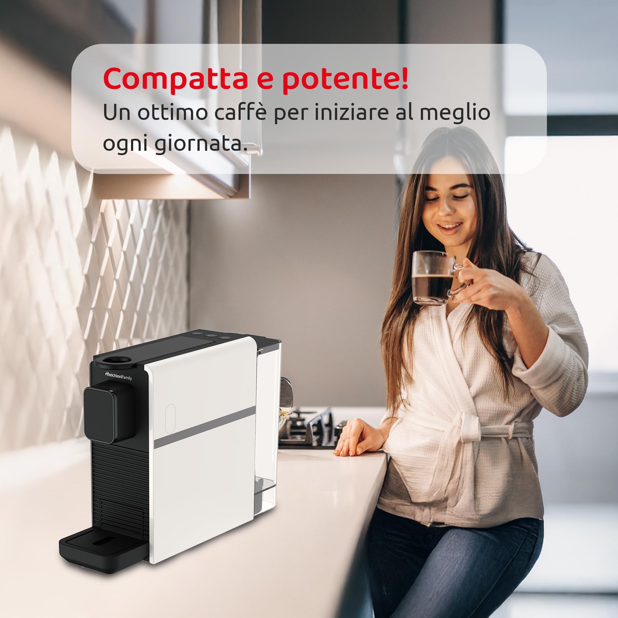 Melchioni Family | Cremosa Macchina da Caffè a Capsule Compatibile Nespresso, 3 Selezioni Caffè (Corto, Lungo, Doppio), Serbatoio 0.5L, 1400W, Poggiatazzina Regolabile, Espresso e Caffè Crema