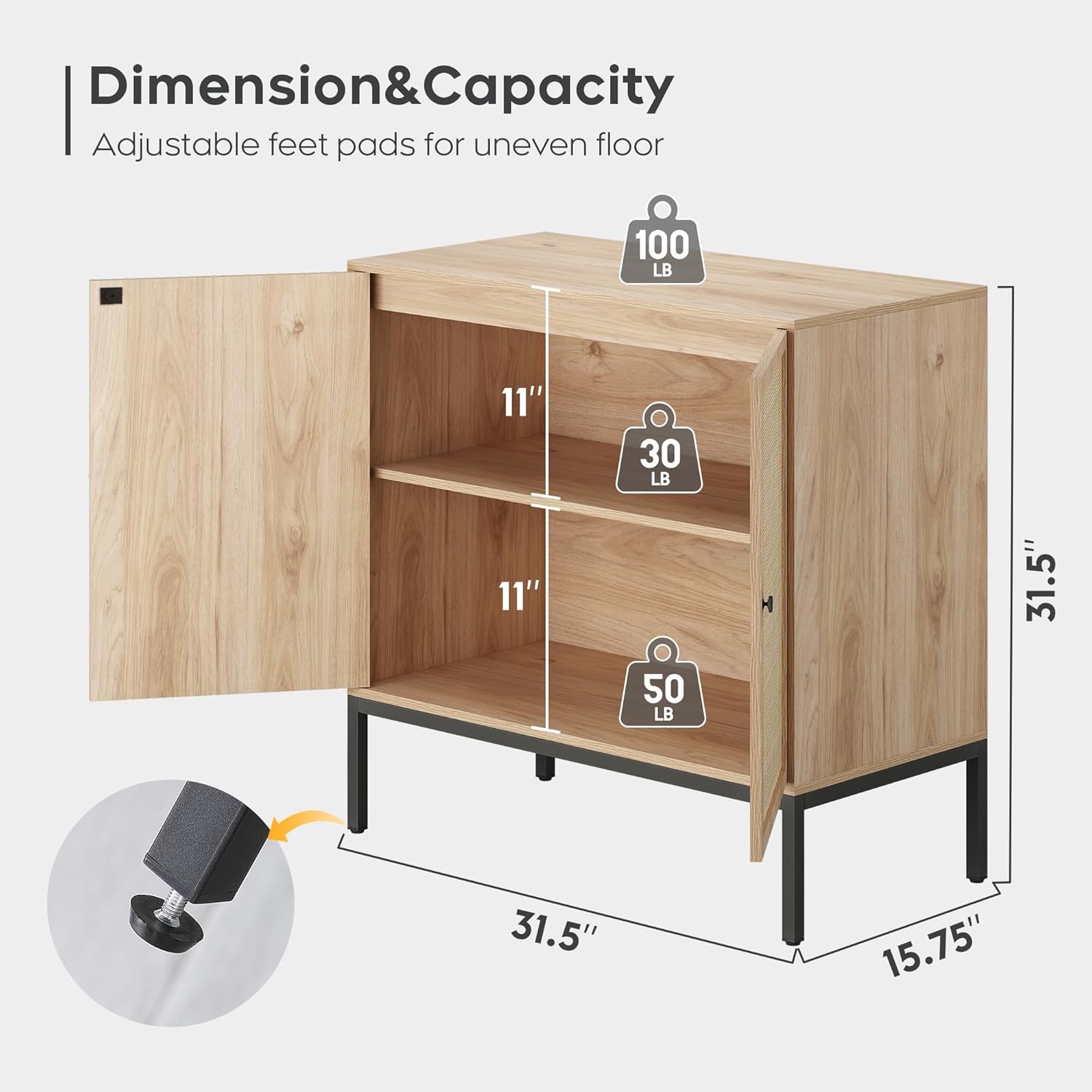 Diagram illustrating the dimensions and weight capacities of the Brafab cabinet, including height, width, depth, and shelf load limits.