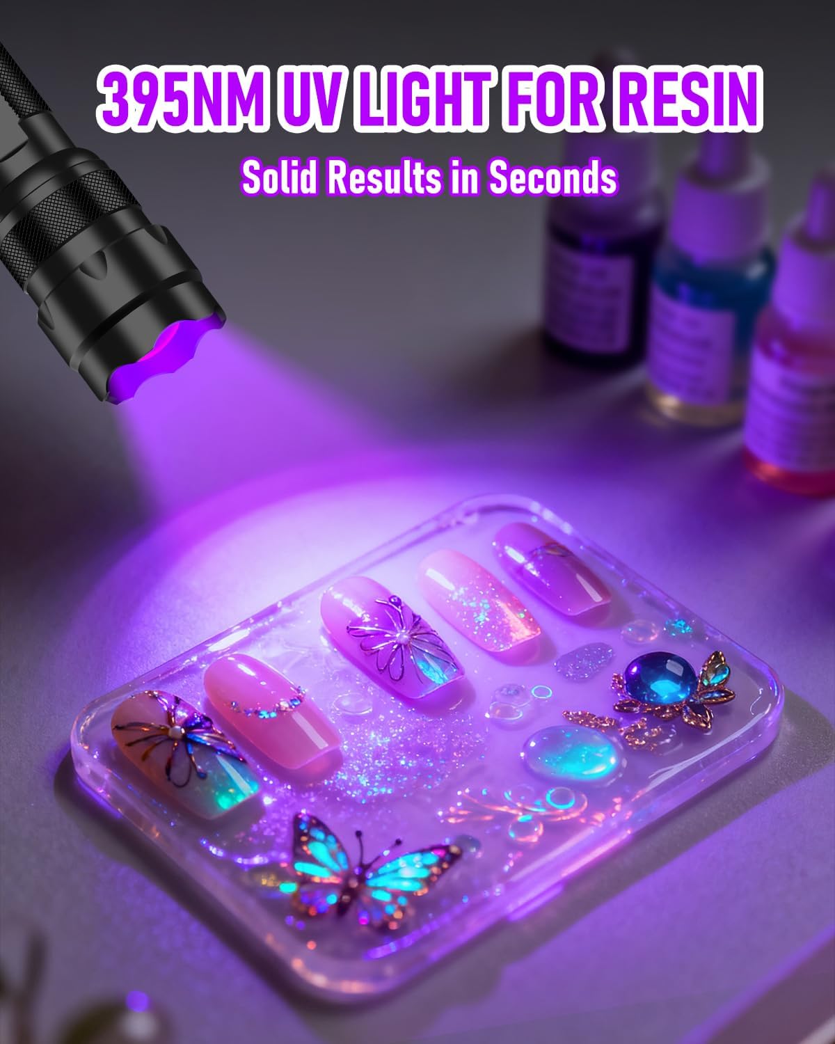 UltraFire Torcia UV 395nm LED a Luce Nera, Luce UV Regolabile a Fuoco, Piccola Torcia Ultravioletta LED per Indurimento Resine, Rilevamento di Fluorescenza, Macchie di Urina di Animali Domestici
