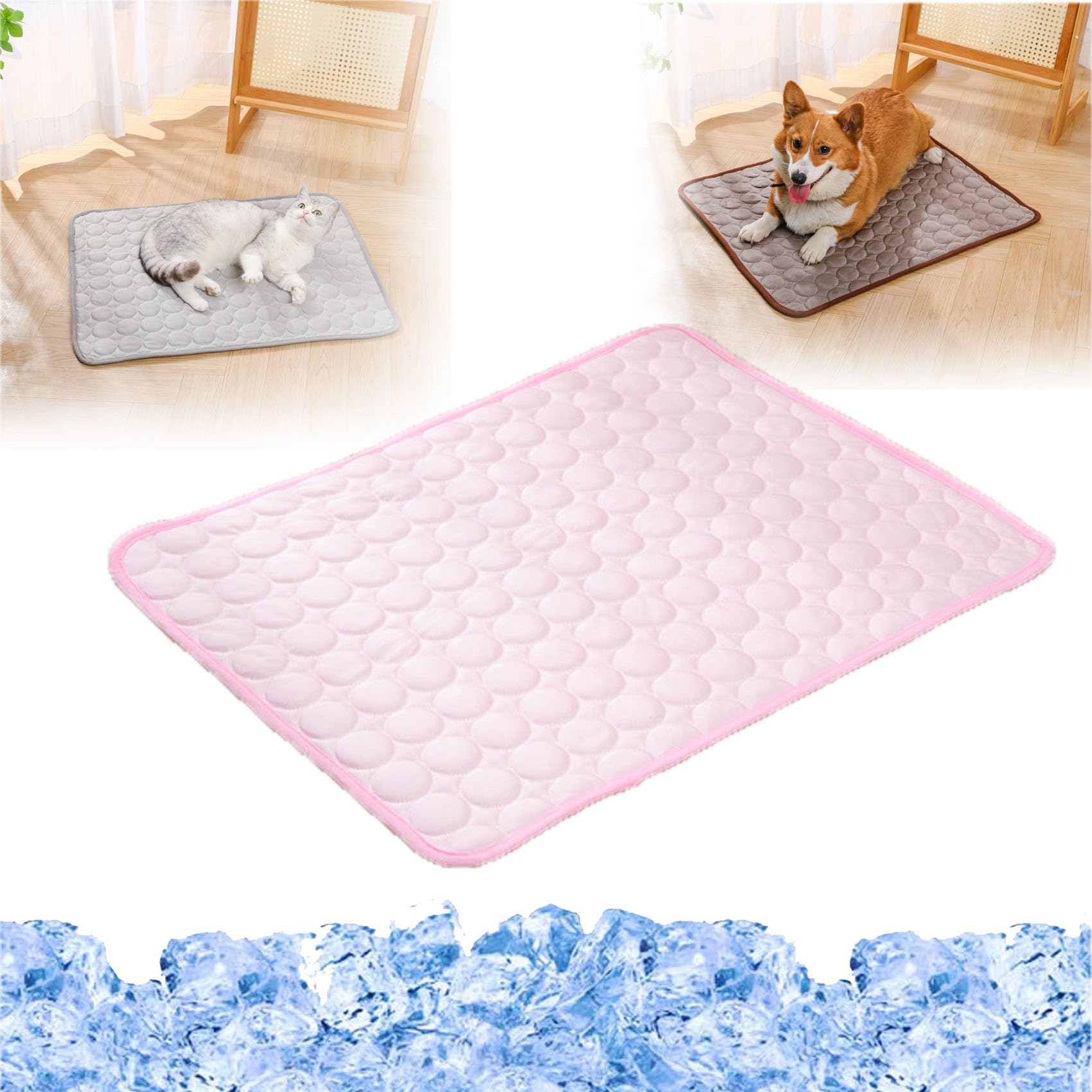 Pet Ice Silk Self Coolpad, Non-Slip Summer Cooling Mat for pet, Foldable Summer Reusable Pets Cool Bed, Washable & Portable Pet Soft Pad, for Small Medium Large Dogs and Cat (Pink,X-Large)