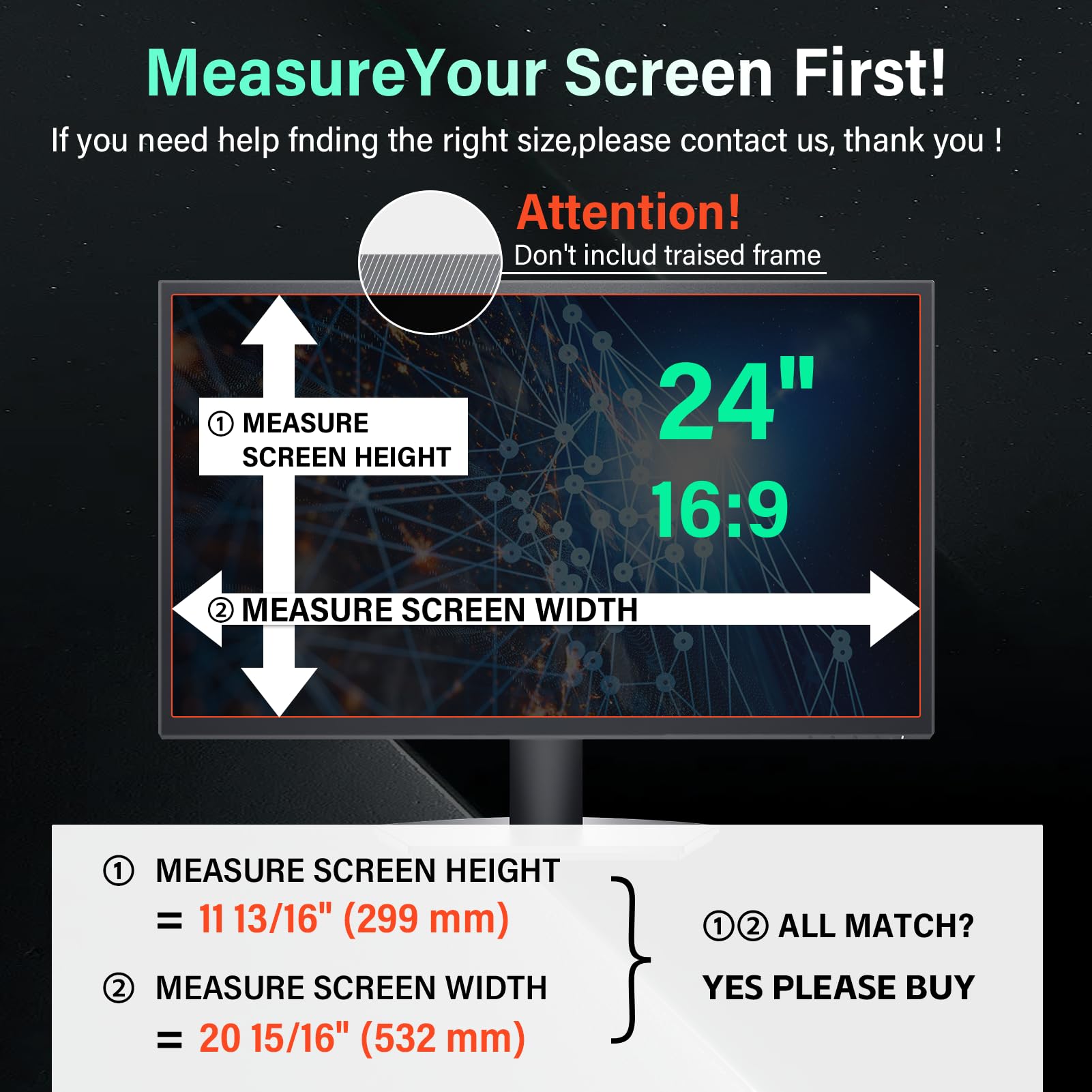 [2 Pack] Magnetic 24 Inch Computer Privacy Screen for 16:9 Aspect Ratio Widescreen Monitor, Hanging Eye Protection Anti Glare Blue Light Computer Monitor Privacy Filter, Removable 24 in Protector Film