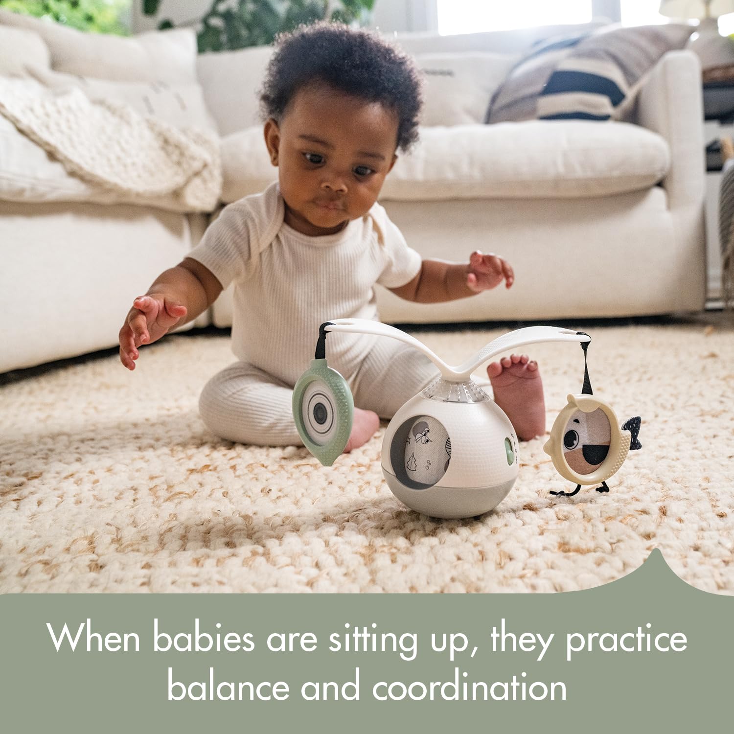 Tiny Love 2-in-1 Tummy Time Musical Mobile, Móvil musical 2 en 1 para el tiempo boca abajo, móvil giratorio de 360° con música y luces, 0 meses+, móvil portátil para carrito, Black & White Décor