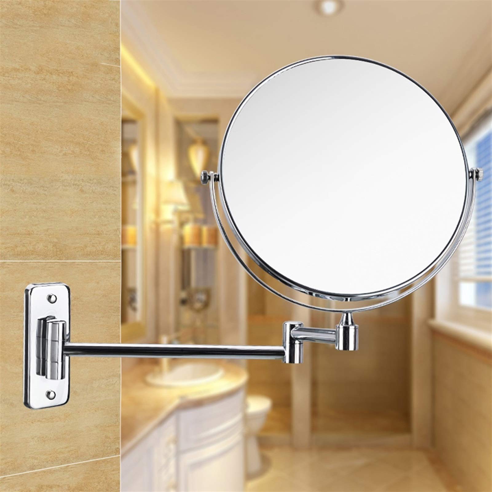 Montado en la Pared Espejo del Maquillaje de 6/8 Pulgadas 3X de Aumento Espejo para afeitarse, de Doble Cara Extensible Espejo de baño, Espejo de baño Acabado Cromo, Plata, 8 Inches