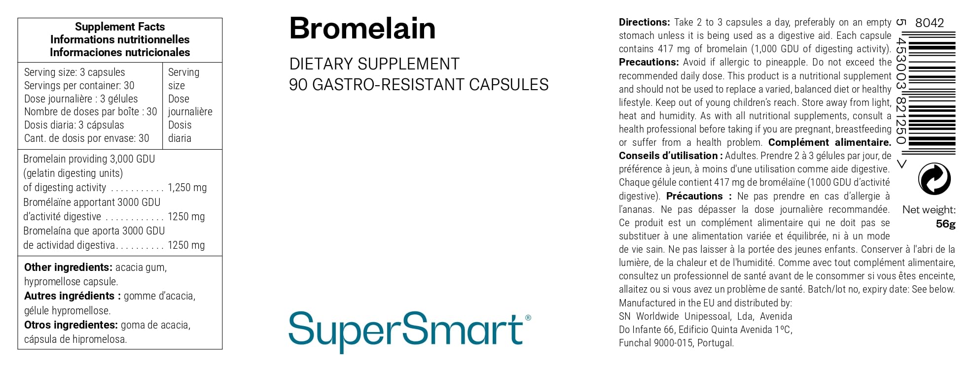 Bromelina - Refuerza el sistema inmunitario - DrCaps - Vegano - SuperSmart
