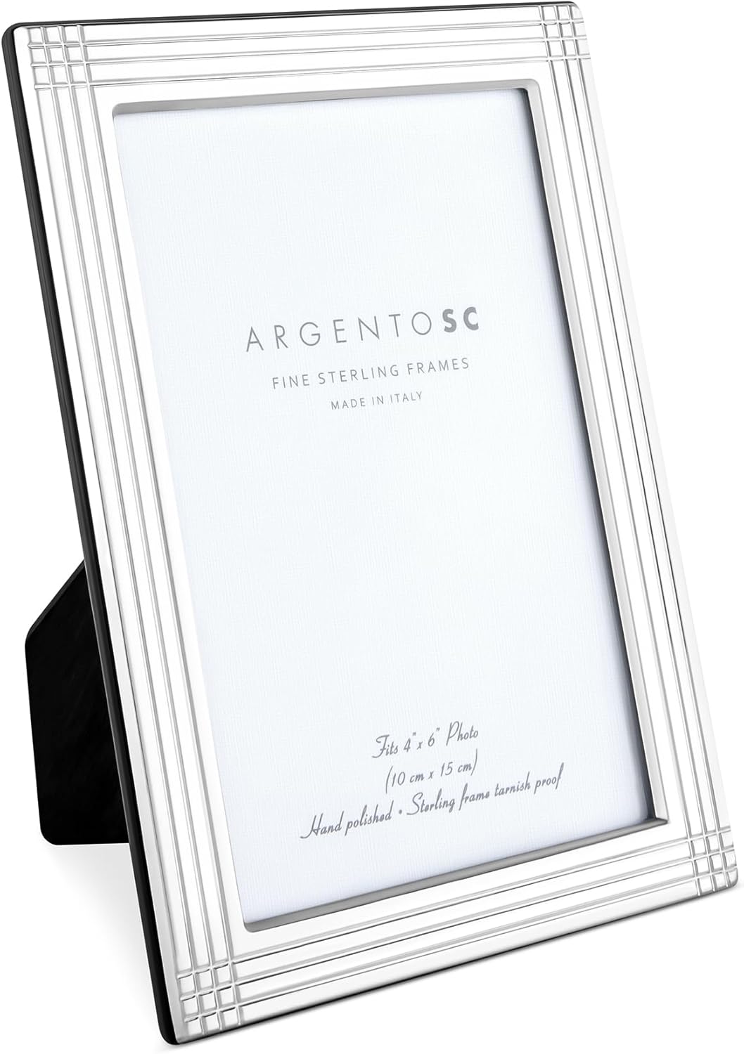 Axis Sterling Silver Picture Frames - Handmade in Italy, Tarnish-free, Picture Frame with Dual Easel for Portrait & Landscape Display, Exceptional Gift for Any Occasion (Silver, 4" x 6")