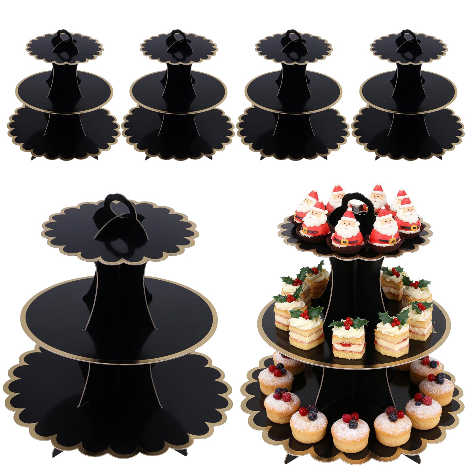 6 sztuk etażerki do tortów z kartonu, 3 poziomy, stojak na cupcake's z kartonu, stojak na muffinki do babeczek, muffinów, na wesele, uroczystości'