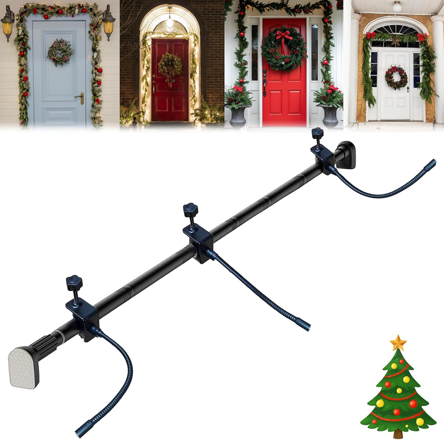 Garland Hanger for Front Door, Adjustable Fits 32"- 80" Doors, Heavy-Duty Christmas Halloween Decoration, Holder for Wreaths, Lights & More, No Screws, Drilling, Glue-Damage-Free (32"- 52")