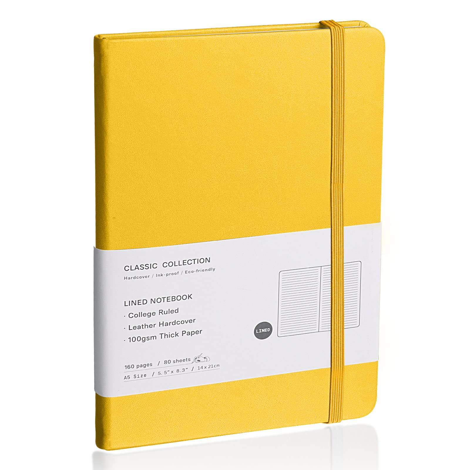 Lined Journal Notebook – Hardcover Notebook for Men & Women – Journals for Writing, Work, School, Home & Daily Notes, 160 Pages – Medium A5, 5.7"x8", 100 gsm Thick Paper (Bright Yellow)