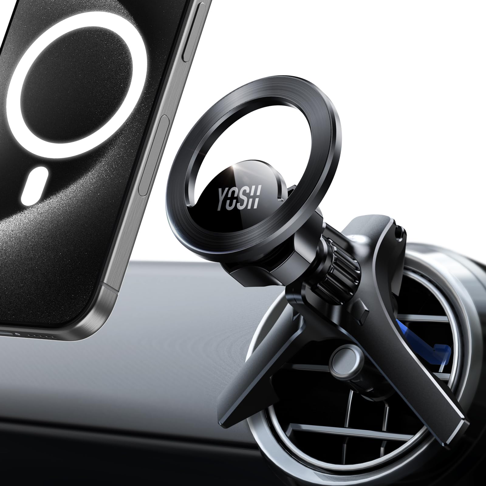 YOSH for MagSafe Car Mount Round Air Vent for Mercedes Benz Mini Cooper 2020-23&Countryman, Magnetic Phone Mount with 20xN55 Magnets, Phone Holder for iPhone 17/16/15/14/13/12 and All Phones