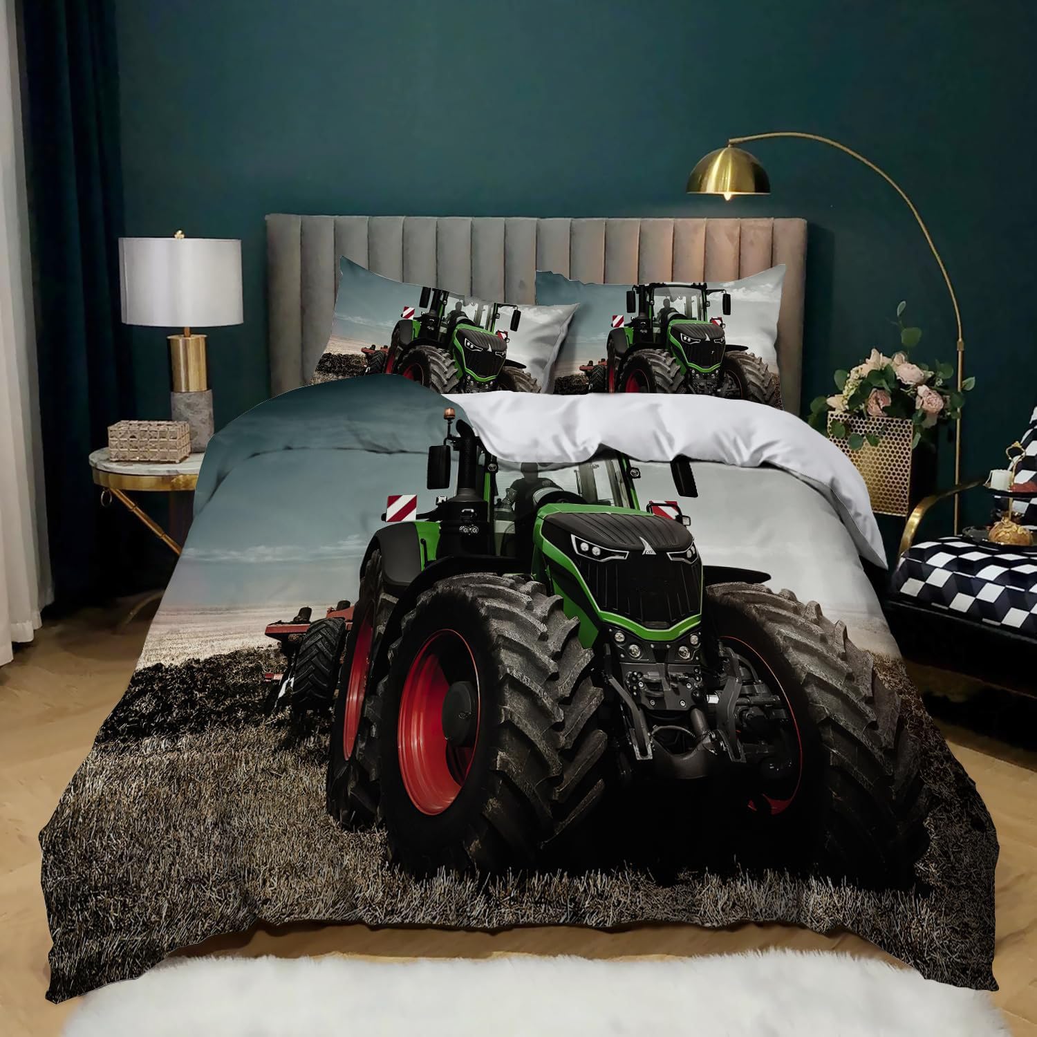 Traktor Bettwäsche Set,3D Druck Traktor Muster Kinder bettwäsche,Mikrofaser Bettbezüge 3-teilig mit Zip-Verschluss,für Kinder Jugendliche Jungen (Traktor 6, 135x200cm)