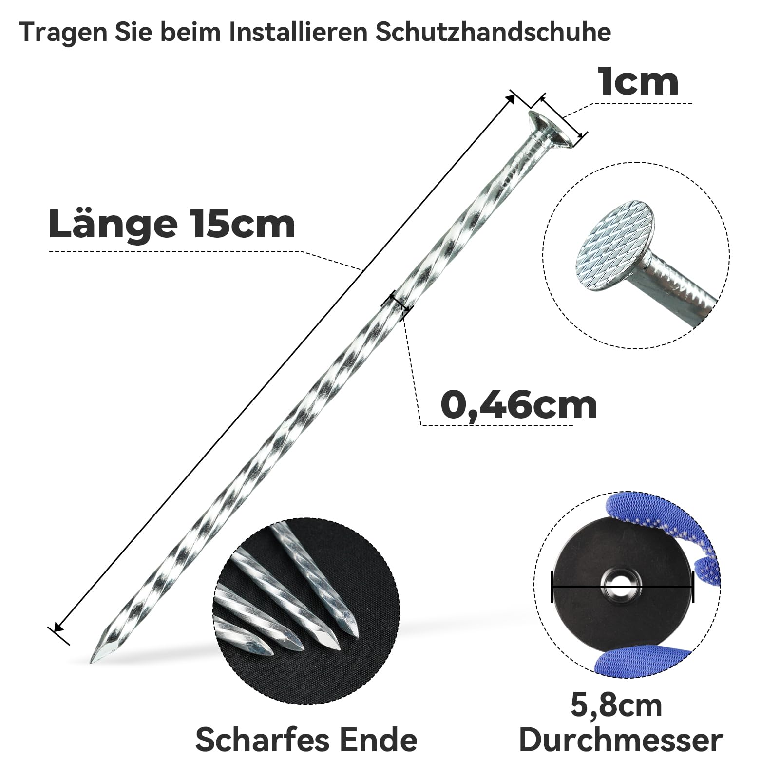 Anclaje de tierra de 15 cm, 100 unidades, galvanizado, con arandelas, para jardín | Anclaje de suelo en espiral para césped artificial, tela de suelo y película para plantas con agarre seguro en exteriores.