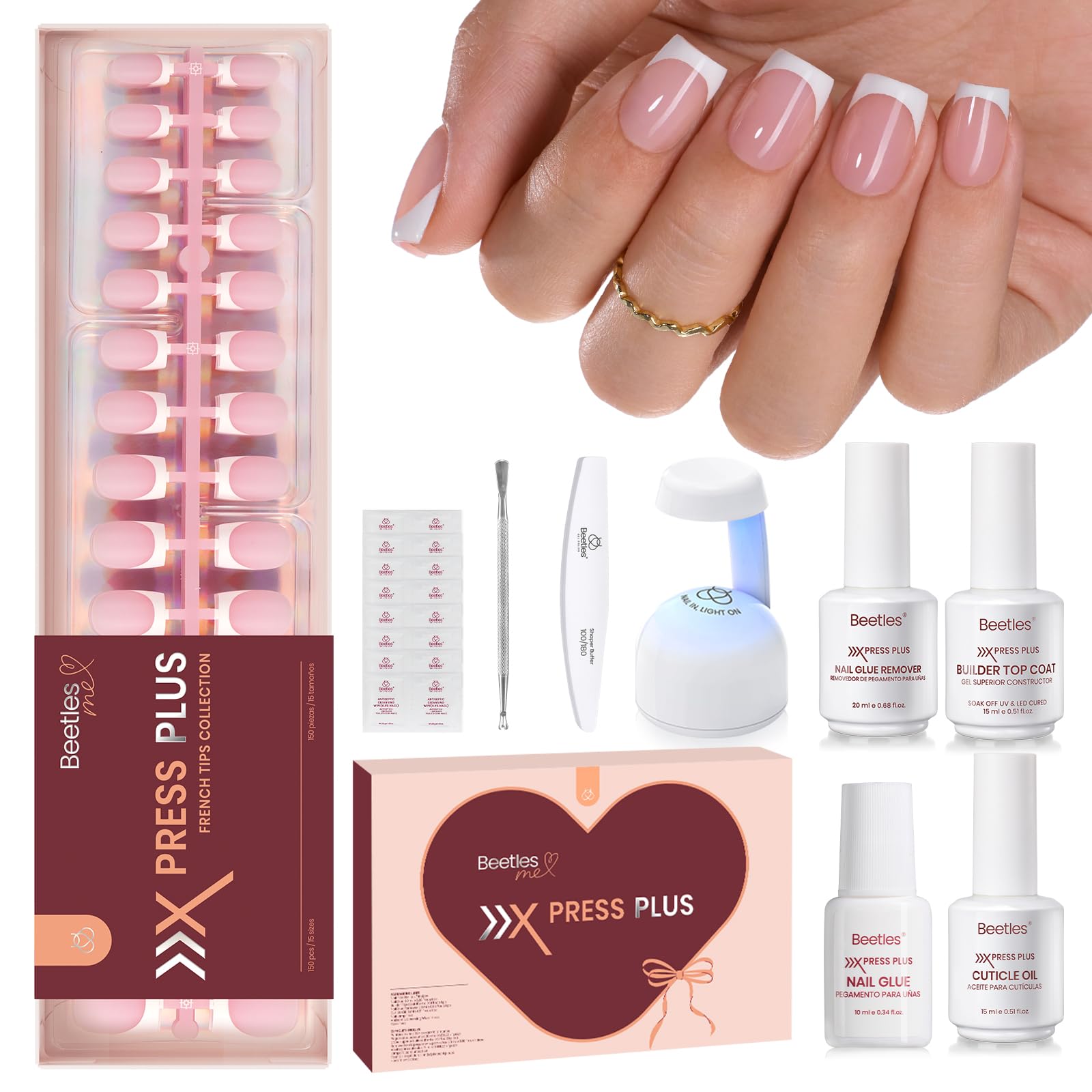 Amazon.com: Beetles X Press Plus Gel Nail Kit, Pink French Short