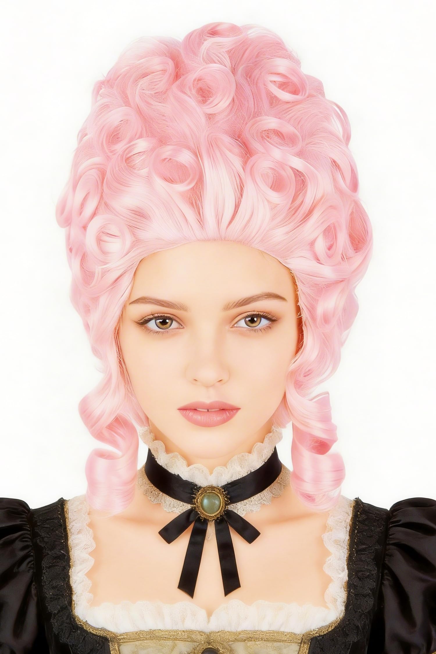 Photo 1 of LeMarnia Colonial Wigs for Women Pink Victorian Court Vintage Wig Baroque Fluffy Beehive Wigs Halloween Costume Party Dress Wig