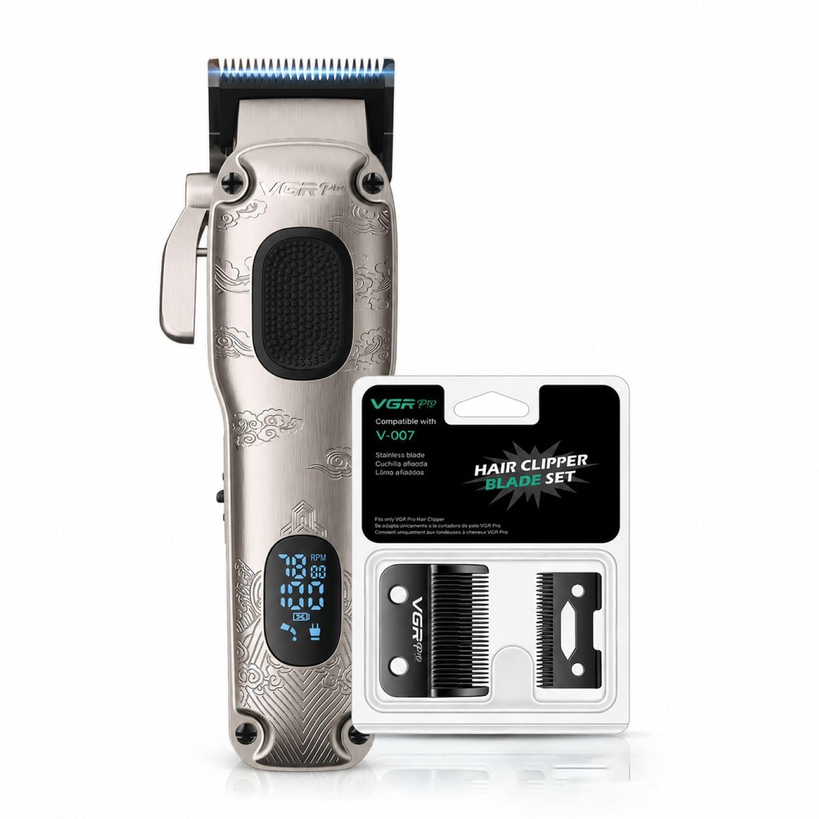 VGRPRO Professioneller Haarschneider und Trimmer für Herren im Bundle mit Ersatzklingenset, 7000 U/min Barber Grooming Kit für Haarschnitte, Barttrimmen, Zuhause und Salon