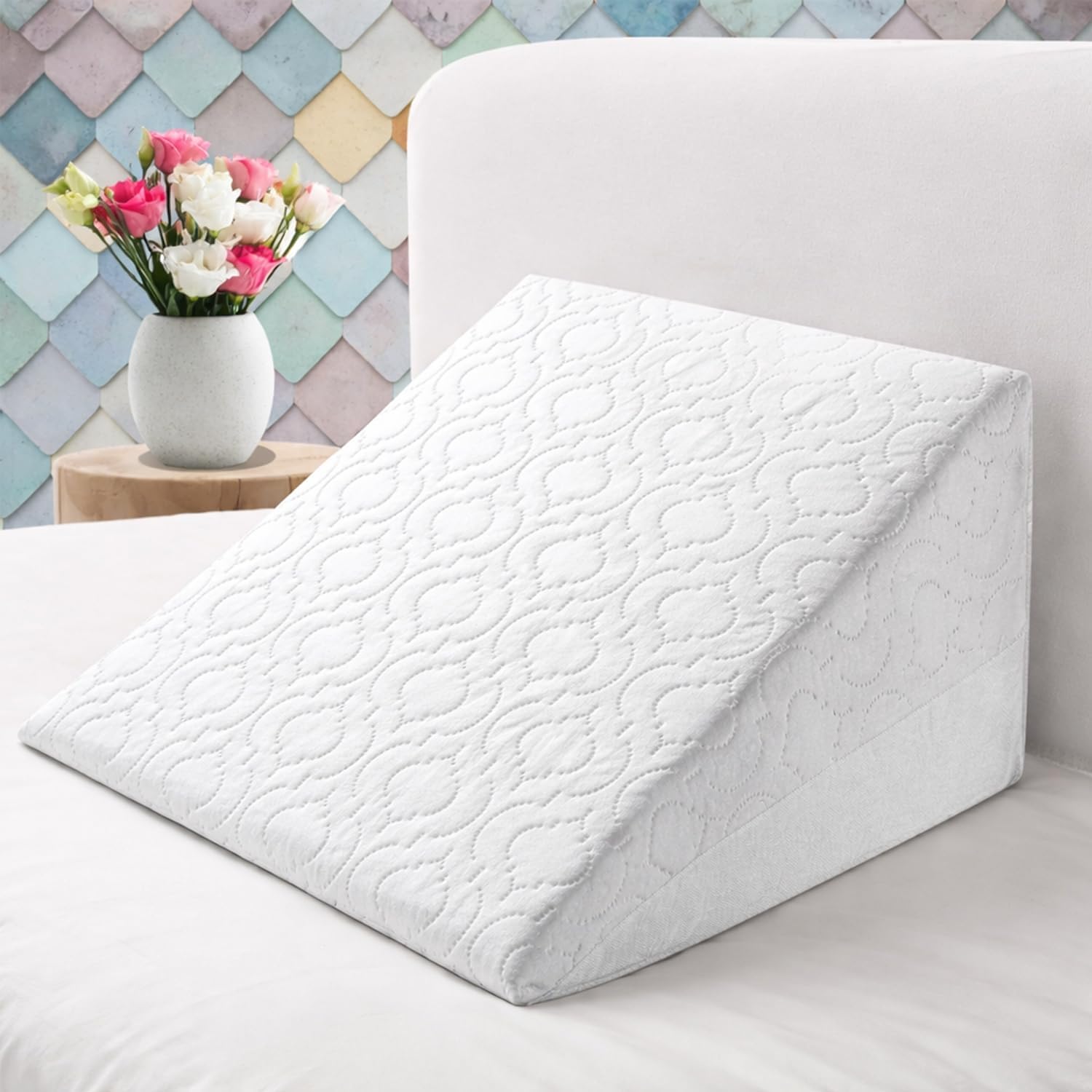 Brillars Bed Wedge Pillow Cushion - Incline Support For Acid Reflux Back Pain, Snoring & Heartburn - Orthopedic - Reduces Respiratory Problems - Removable Washable Cover (Foam)