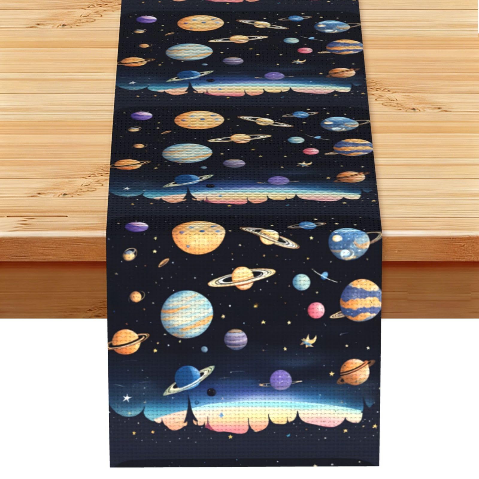 Saturn Jupiter Earth Print Party Table Runner, Holiday Kitchen Dining Tabletop Runners, for Home Indoor Decor 13x72 In