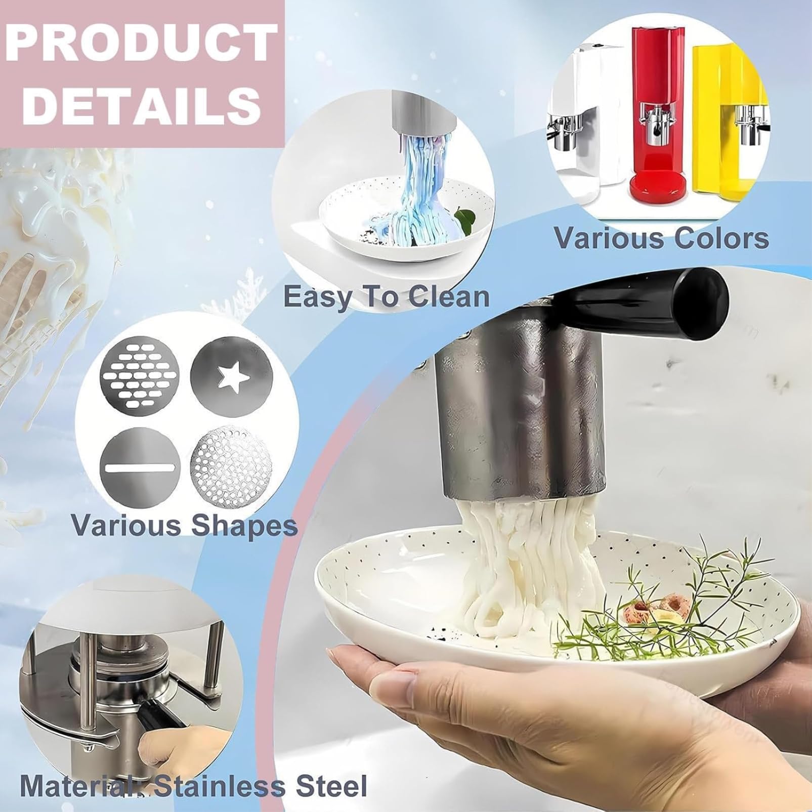 Machine de glace à spaghetti commerciale avec 4 moules de forme, fabricant de nouilles à crème glacée 80w, 28-30L / H Spaghetti-Eismaschine, pour les magasins de dessert & Utilisation à domicile
