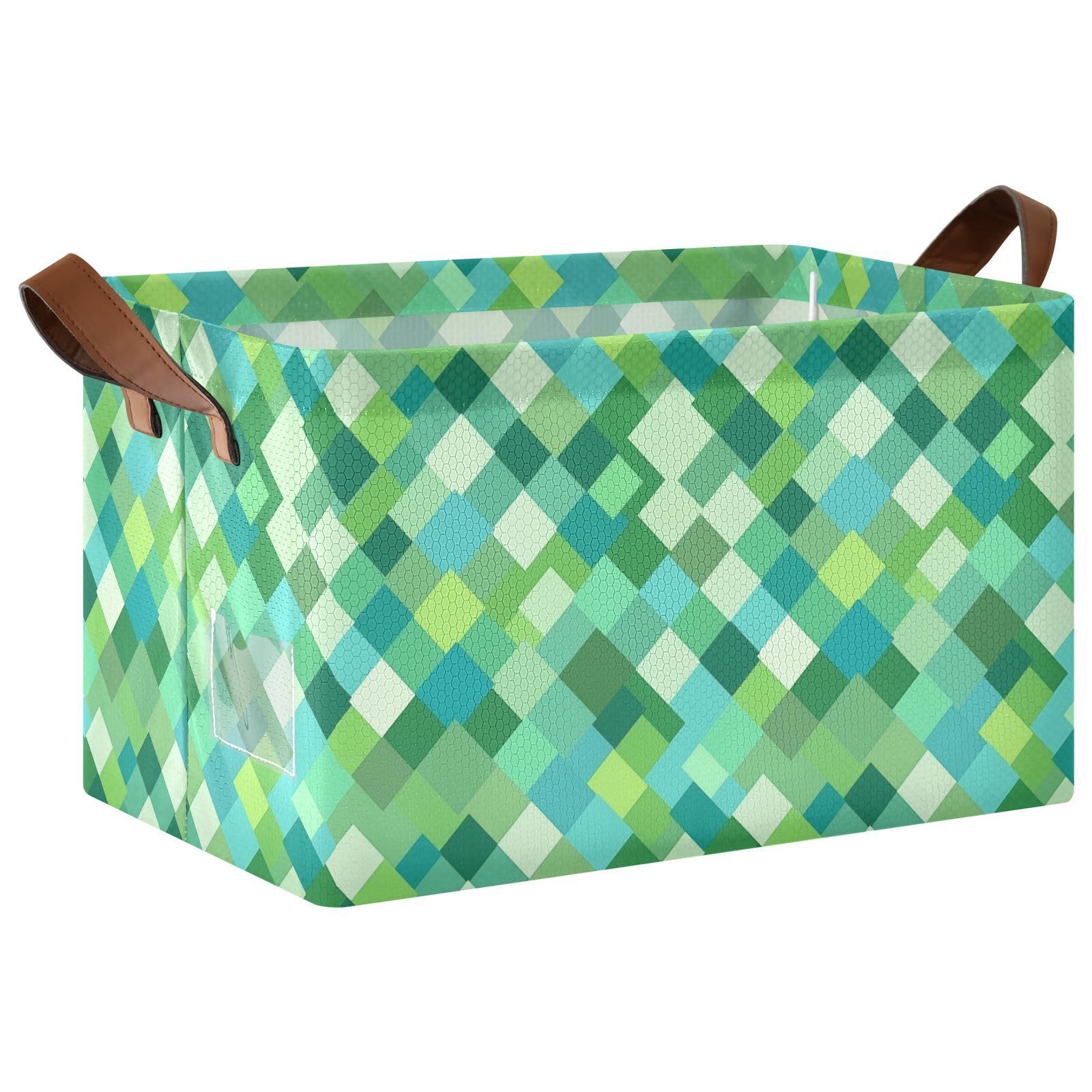 Panier de rangement pliable lot de 2 KLL vert turquoise avec poignées