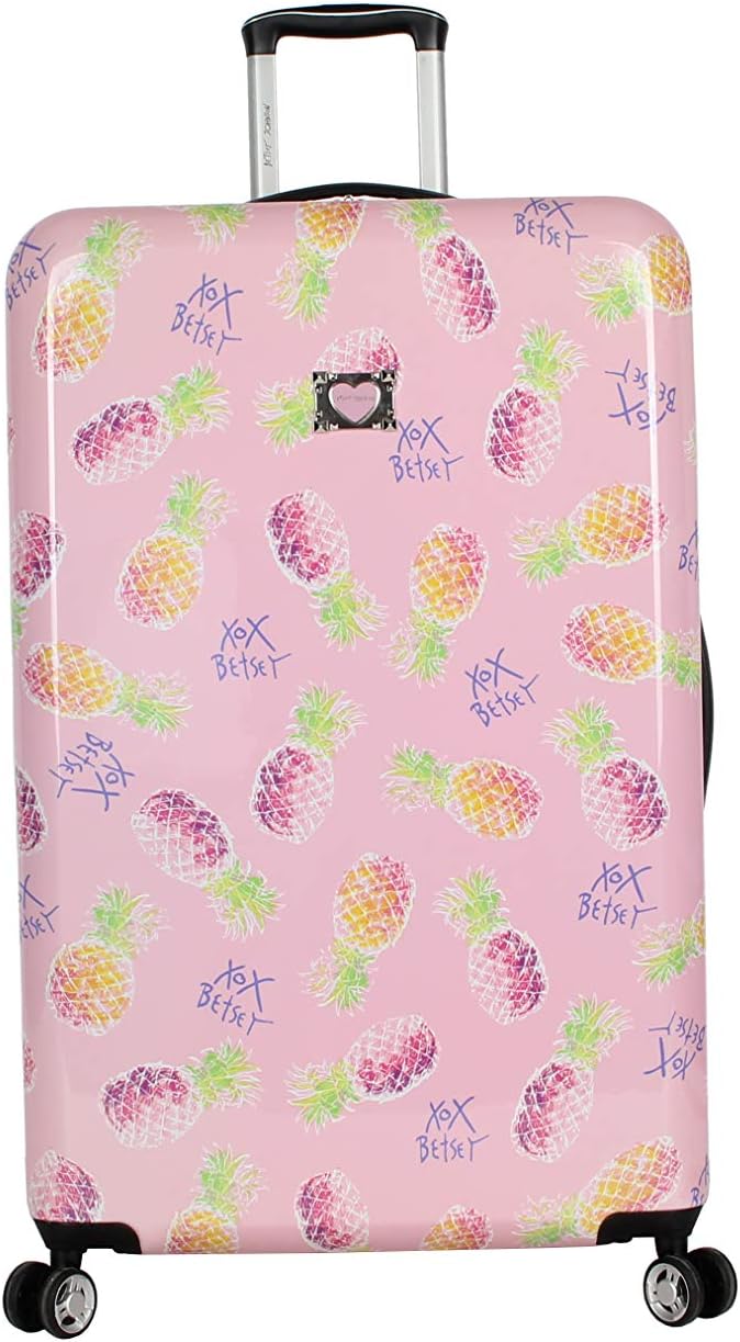  | Betsey Johnson 30 Inch Checked Luggage Collection - Expandable Scratch Resistant (ABS + PC) Hardside Suitcase - Designer Lightweight Bag with 8-Rolling Spinner Wheels (Colada) | Suitcases