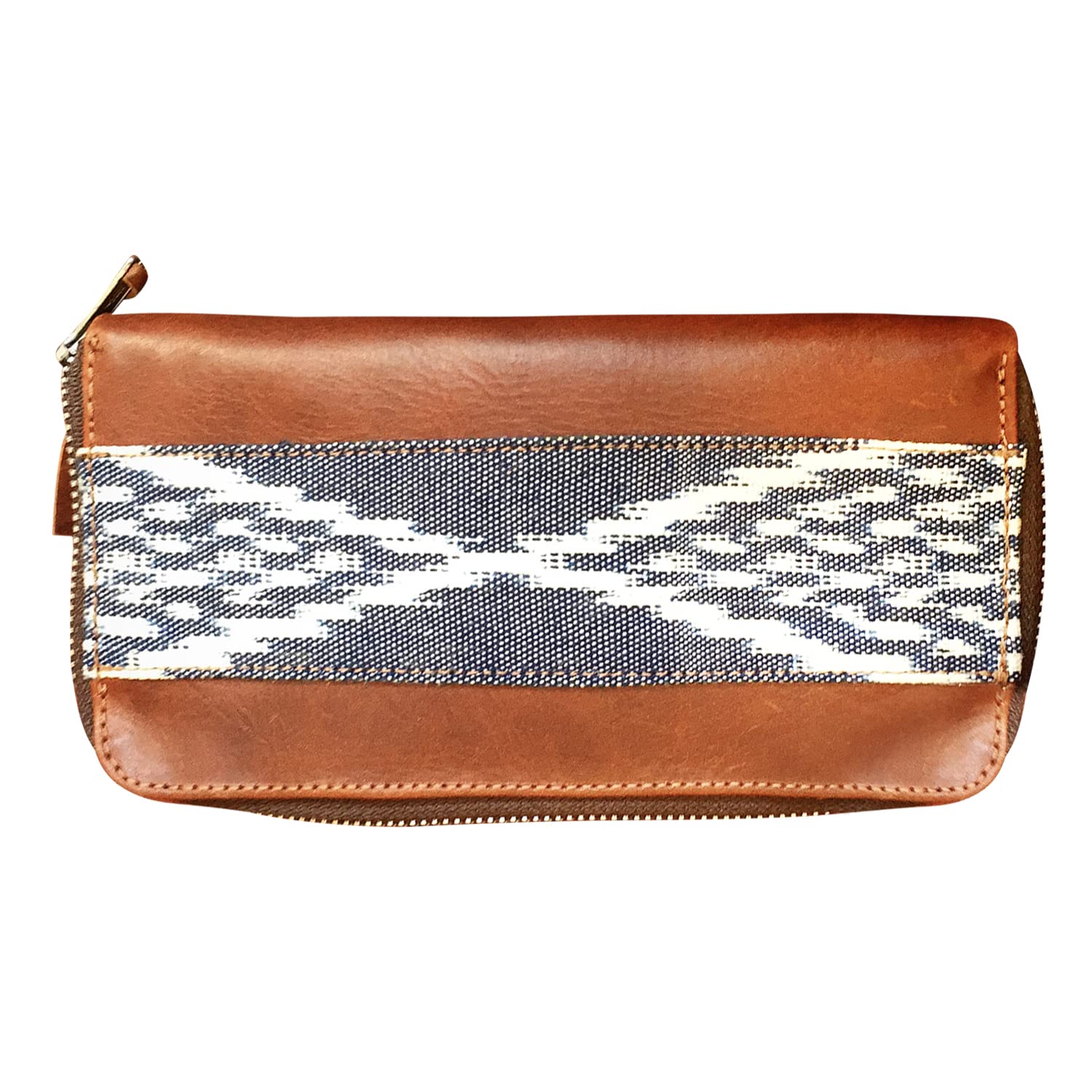 K Marina Designs, Husky Wallet Handmade from Full Grain Leather and Artisan Textile - Designer Wallets, Card, Cash, Coins Organizer and Holder - Large Enough for Phone, Passport (Castaño, Hourglass)