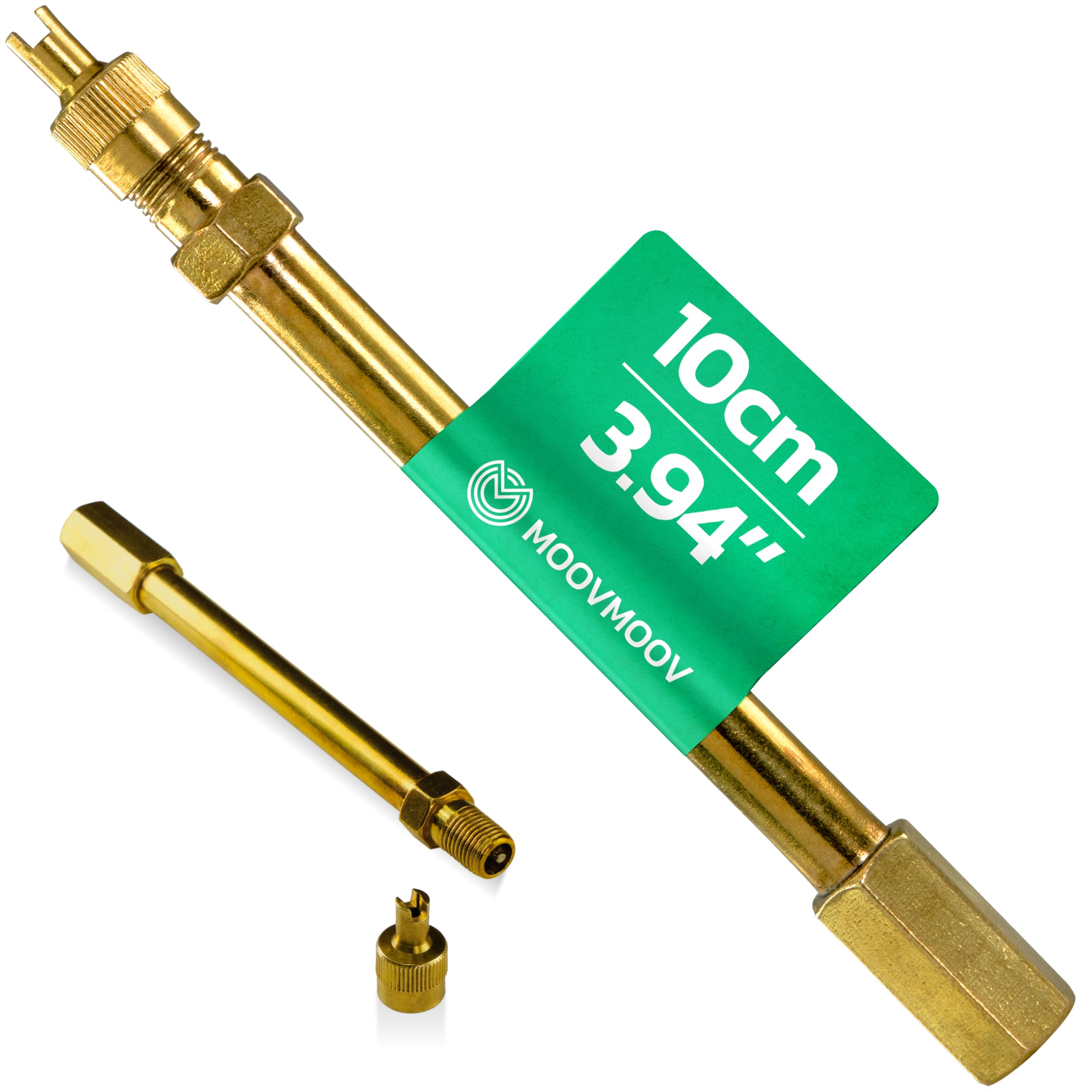 MOOVMOOV Schrader Valve Extension 10 cm Brass - Compatible with Car, Motorcycle, Electric Scooter, Wheelbarrow and Twin Wheels - Valve Extension for Easy Inflation