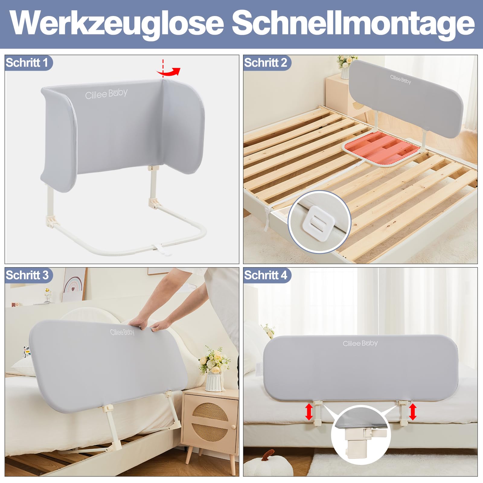 GUUSII HOME Bettgitter Rausfallschutz Boxspringbett Tragbares Bettschutzgitter Kinder Rausfallschutz Elternbett Klappbar Bett Schutz Rausfallen Kinderbett Höhenverstellbar Baby Bed Rails