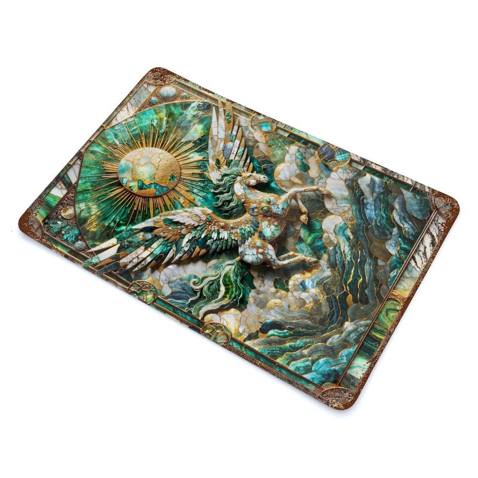 Abstract Pegasus Kintsugi 11.8"x7.9" Vintage Metal Tin Sign, Retro Wall Decor for Basement, Hobby Room And Garage Decor