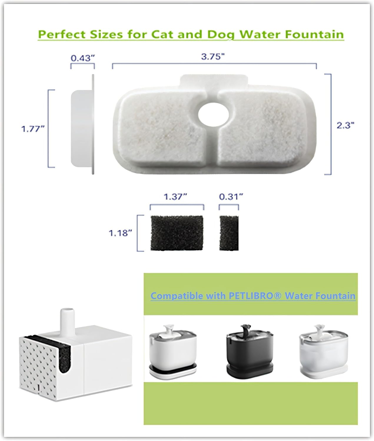 Pack of 20 Premium Replacement Filters Compatible With PETLIBRO® PLWF005/PLWF105/PLWF115, Upgrade Replacement Filters Fit Pet libro Pet Water Fountain, Easy to Install