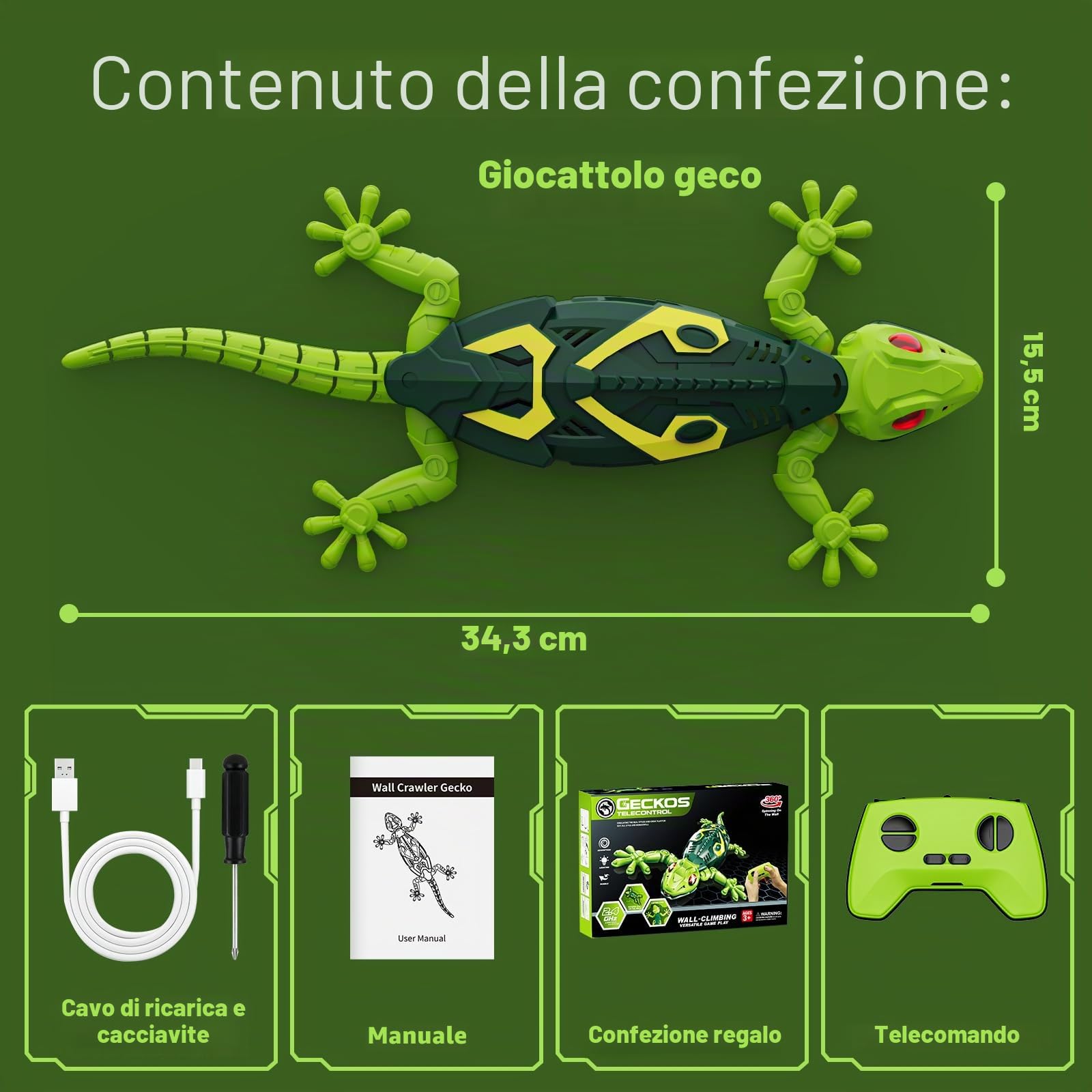 Macchina Arrampicata Geco Telecomandata, Giocattolo Lucertola Robotica Realistica, Adatto a Bambini dai 3 agli 8 Anni, Può Arrampicarsi sui Muri, Design Camaleonte, Regalo di Natale(Type-2)
